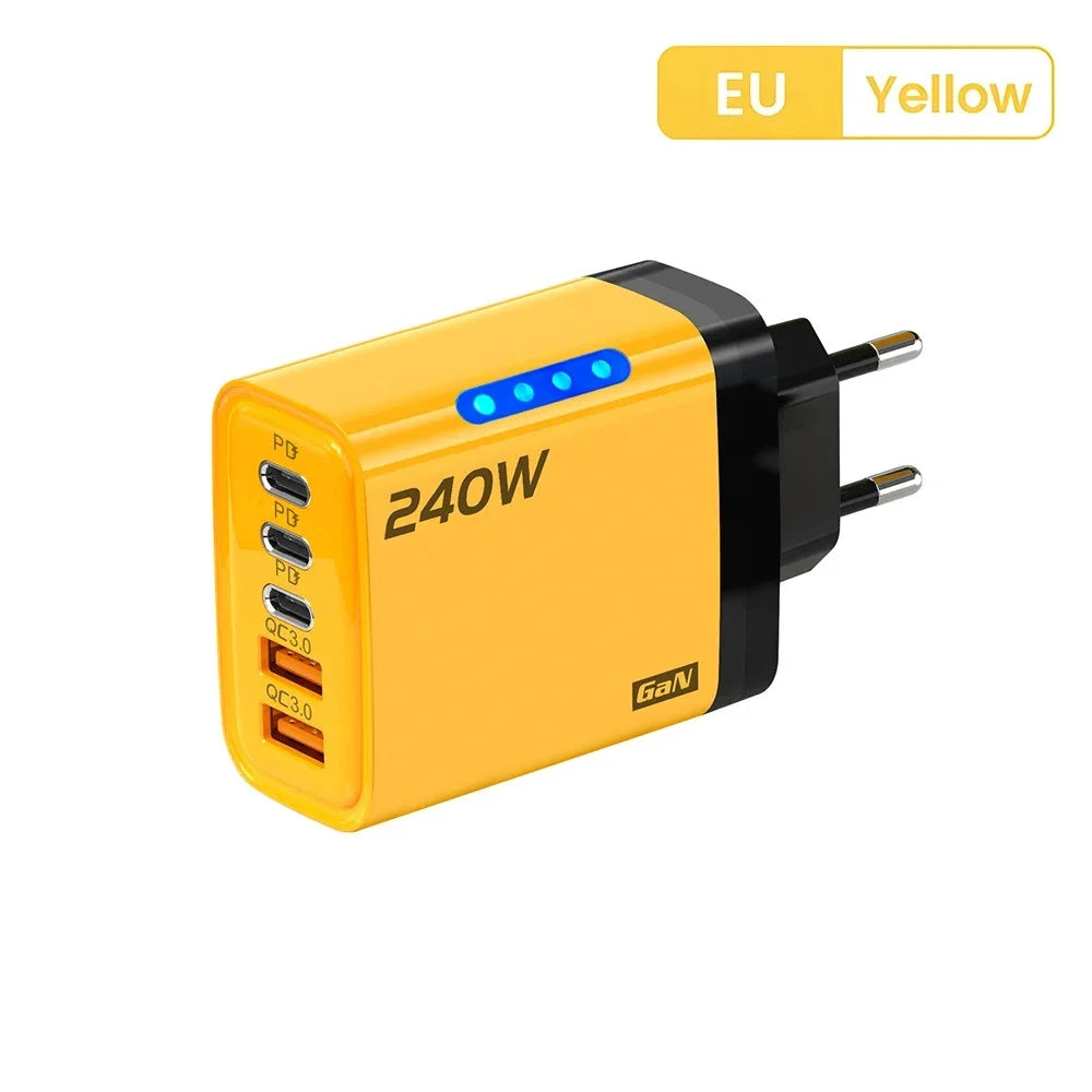 240W GaN 5 in 1 USB C Charger Fast Charging Phone Charger Power Adapter Type C EU/US Plug Wall Charger For iPhone Samsung Xiaomi