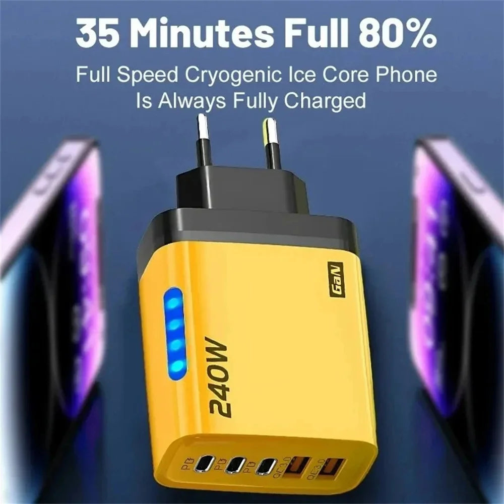 240W GaN 5 in 1 USB C Charger Fast Charging Phone Charger Power Adapter Type C EU/US Plug Wall Charger For iPhone Samsung Xiaomi