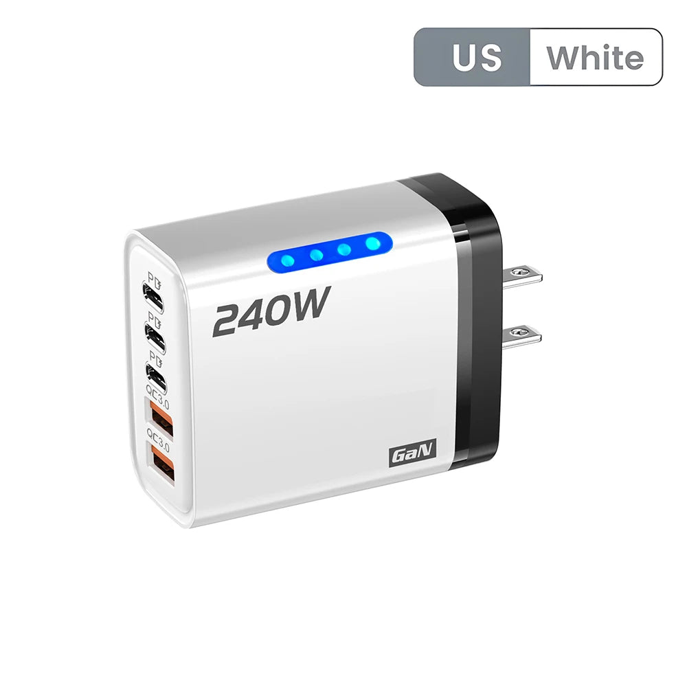 240W GaN 5 in 1 USB C Charger Fast Charging Phone Charger Power Adapter Type C EU/US Plug Wall Charger For iPhone Samsung Xiaomi